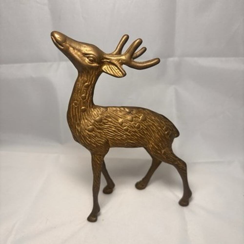 Vintage Brass Deer Stag Figurine 6” Reindeer Buck Christmas Holiday Decor